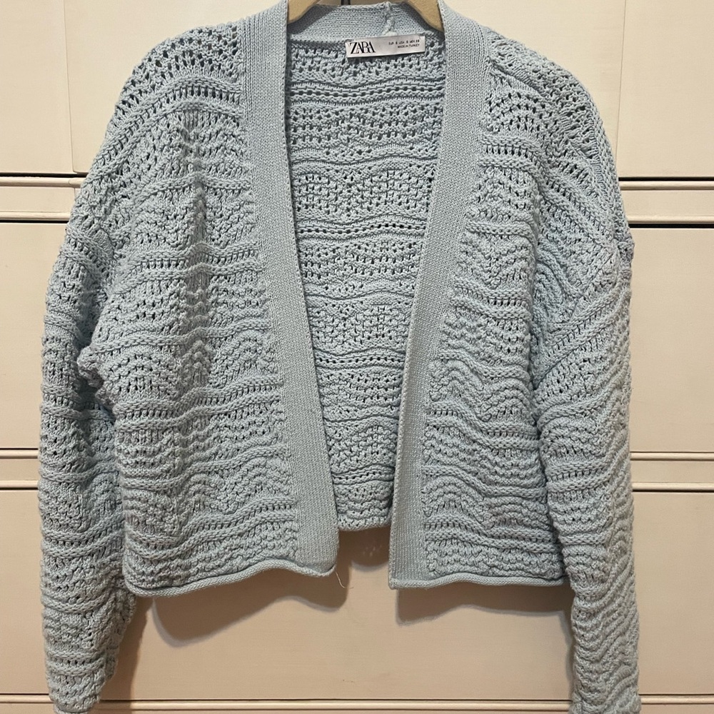 Zara Women's Soft Blue Open Cardigan